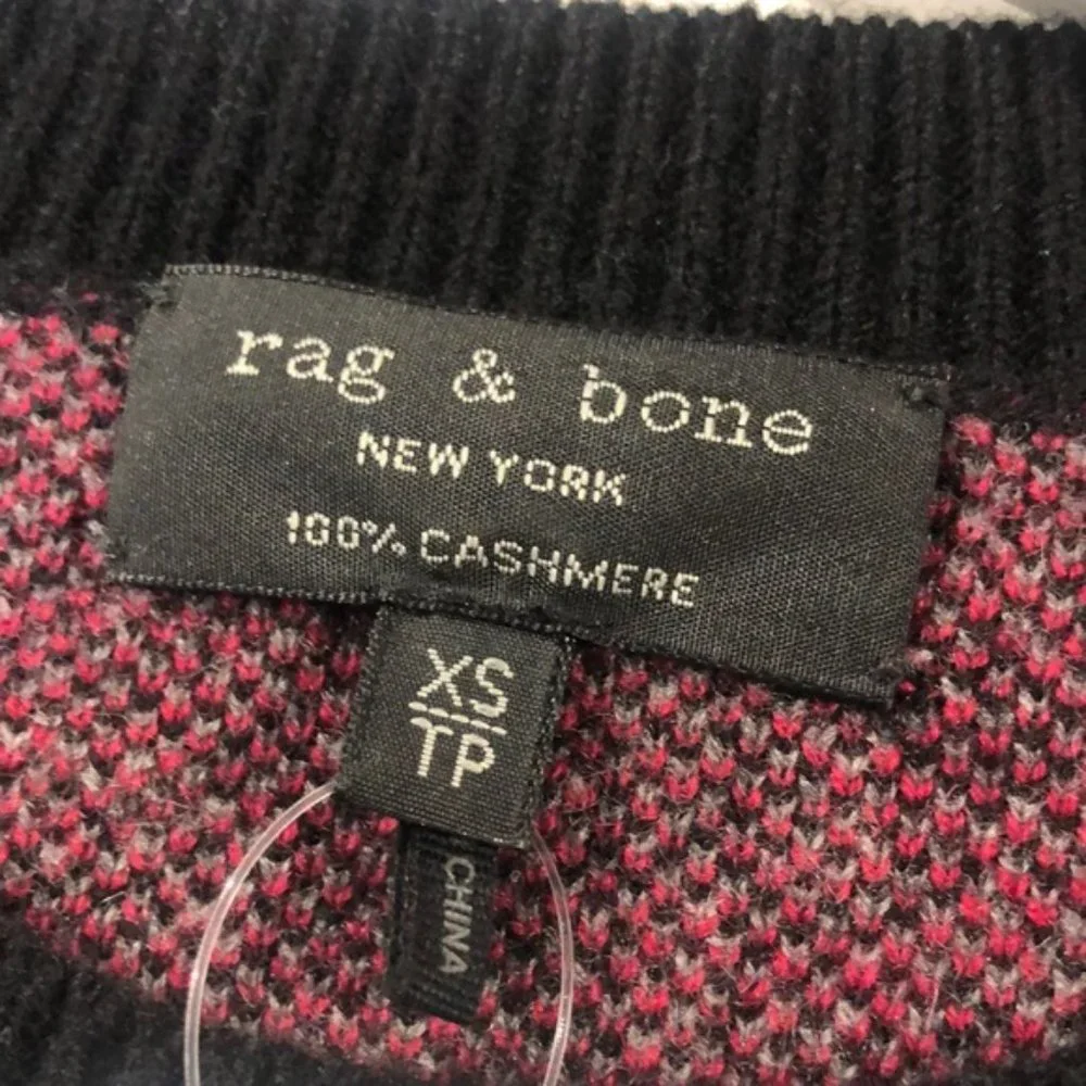 Rag & Bone Black and Pink Cashmere Zebra Crew Pullover - Picture 8 of 9